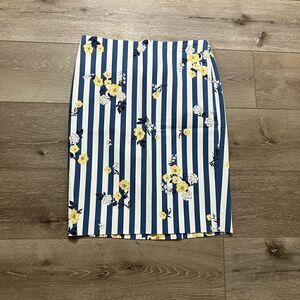 Ann Taylor Factory Pencil Skirt Blue White Striped Floral Sz 4